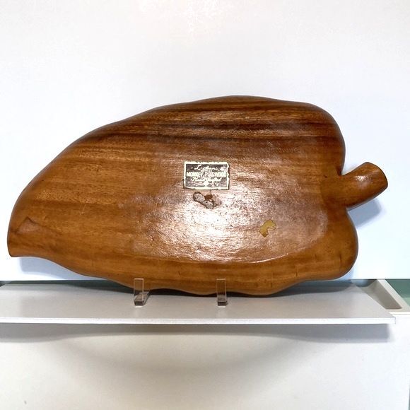 Leilani Monkey Pod Wood Leaf Tray Hand Crafted Vintage Large 18 x 9.5 inches - Picture 5 of 9